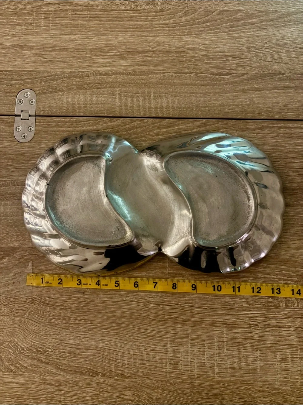 Silver Vintage Double Shell Divided Serving Dish - Blue & White Medallion - 14in
